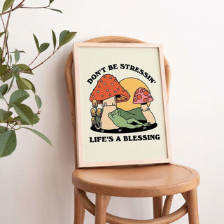 'Don't Be Stressing' Mushroom Frog Print - Art Prints - Kinder Planet Company