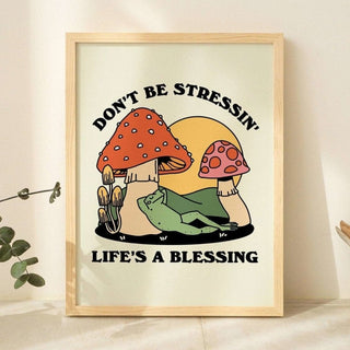 'Don't Be Stressing' Mushroom Frog Print - Art Prints - Kinder Planet Company