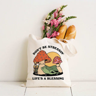 'Dont Be Stressing' Mushroom Frog Tote - Tote Bags & Phone Cases - Kinder Planet Company