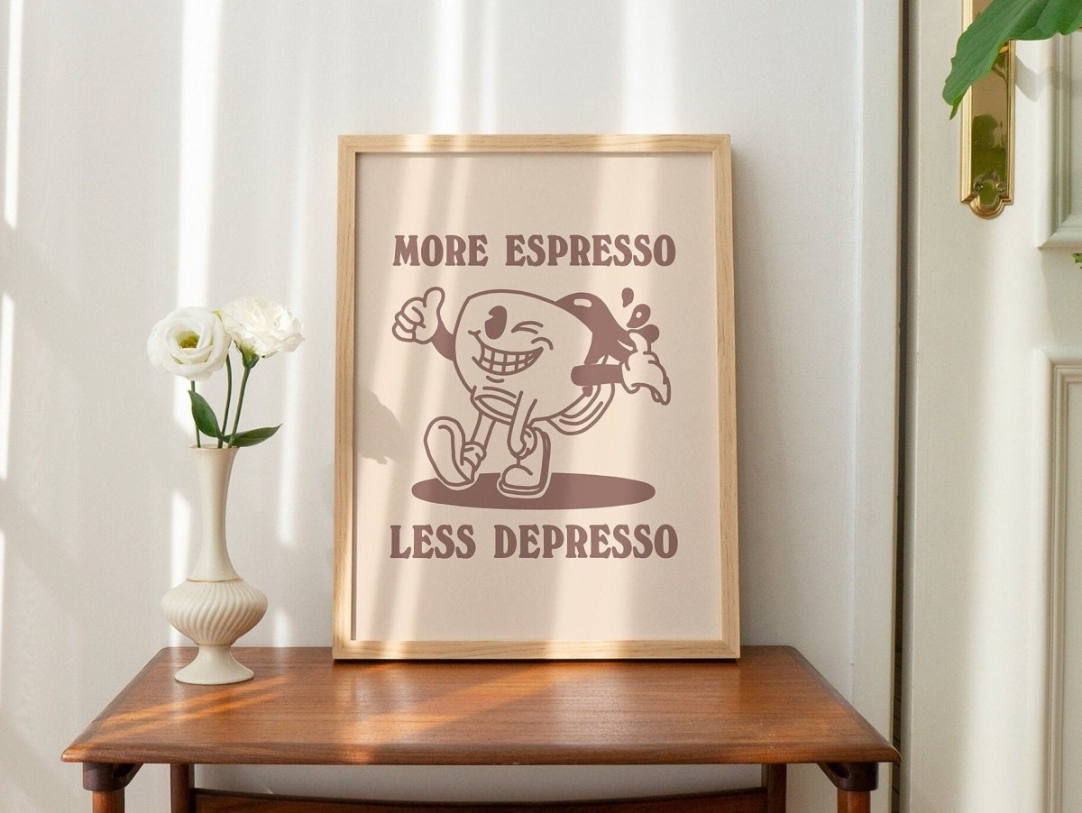 Framed" More Espresso Less Depresso" Print - Framed Prints - Kinder Planet Company
