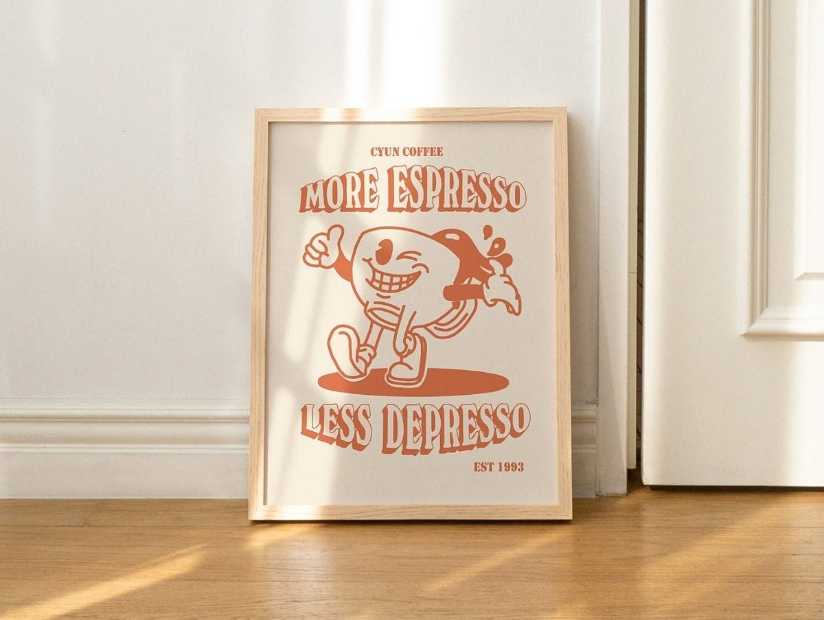 Framed "More Espresso Less Depresso" Print - Framed Prints - Kinder Planet Company