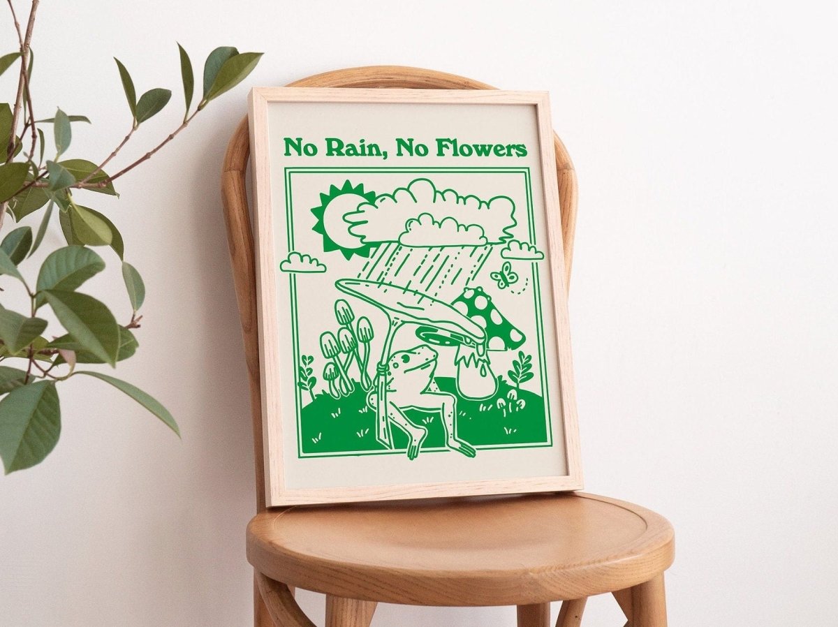 Framed "No Rain No Flowers" Print - Framed Prints - Kinder Planet Company