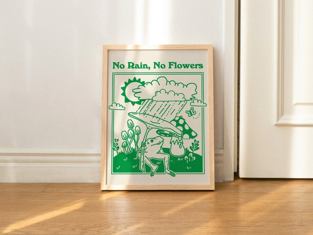 Framed "No Rain No Flowers" Print - Framed Prints - Kinder Planet Company