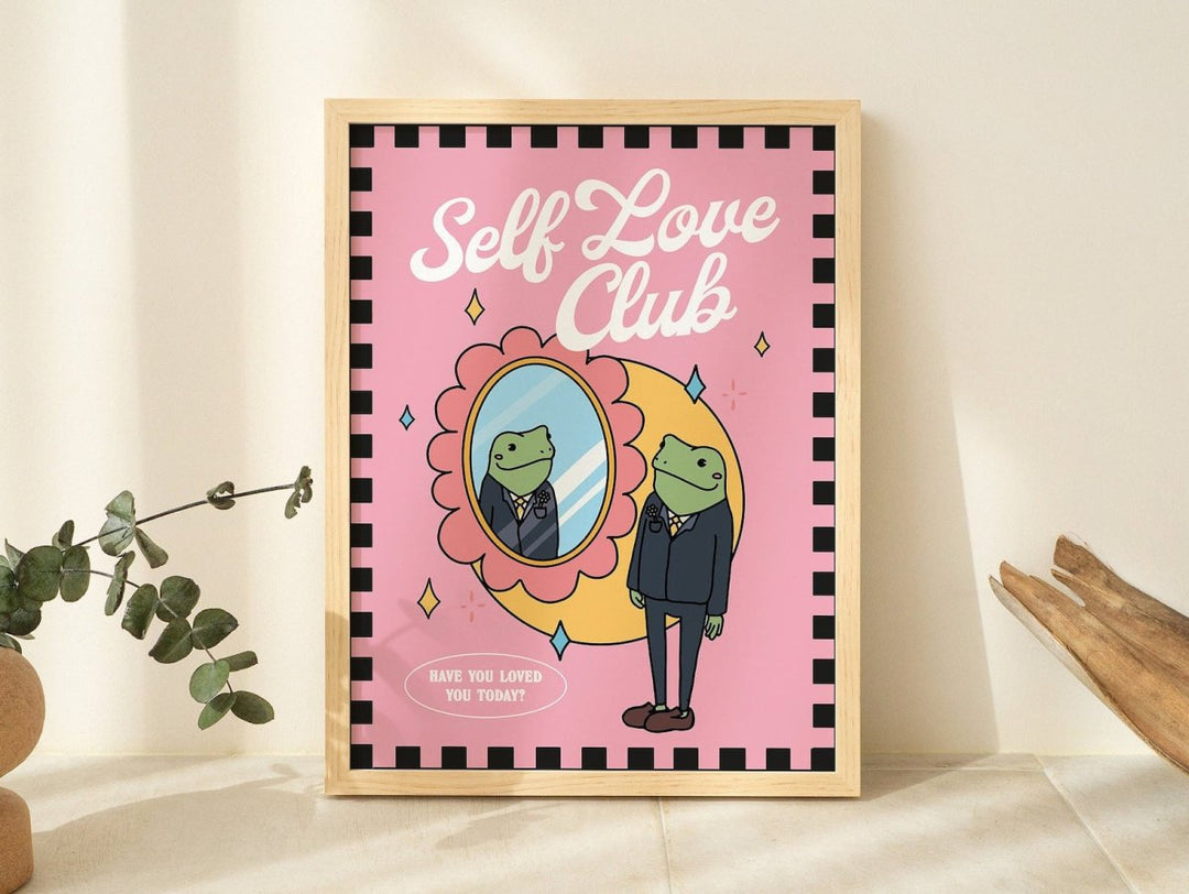 Framed "Self Love Club Frog" Border Print - Framed Prints - Kinder Planet Company