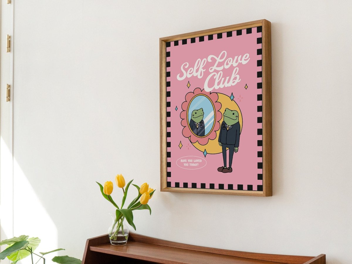 Framed "Self Love Club Frog" Border Print - Framed Prints - Kinder Planet Company