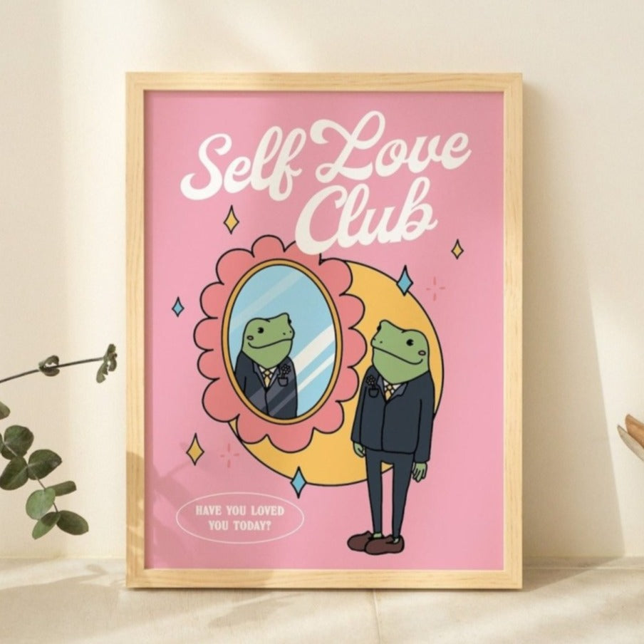 Framed "Self Love Club Frog" Print - Framed Prints - Kinder Planet Company