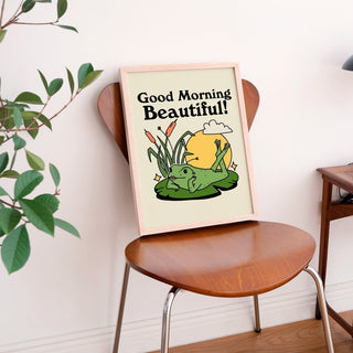 'Good Morning Beautiful' Pinup Frog Print - Art Prints - Kinder Planet Company