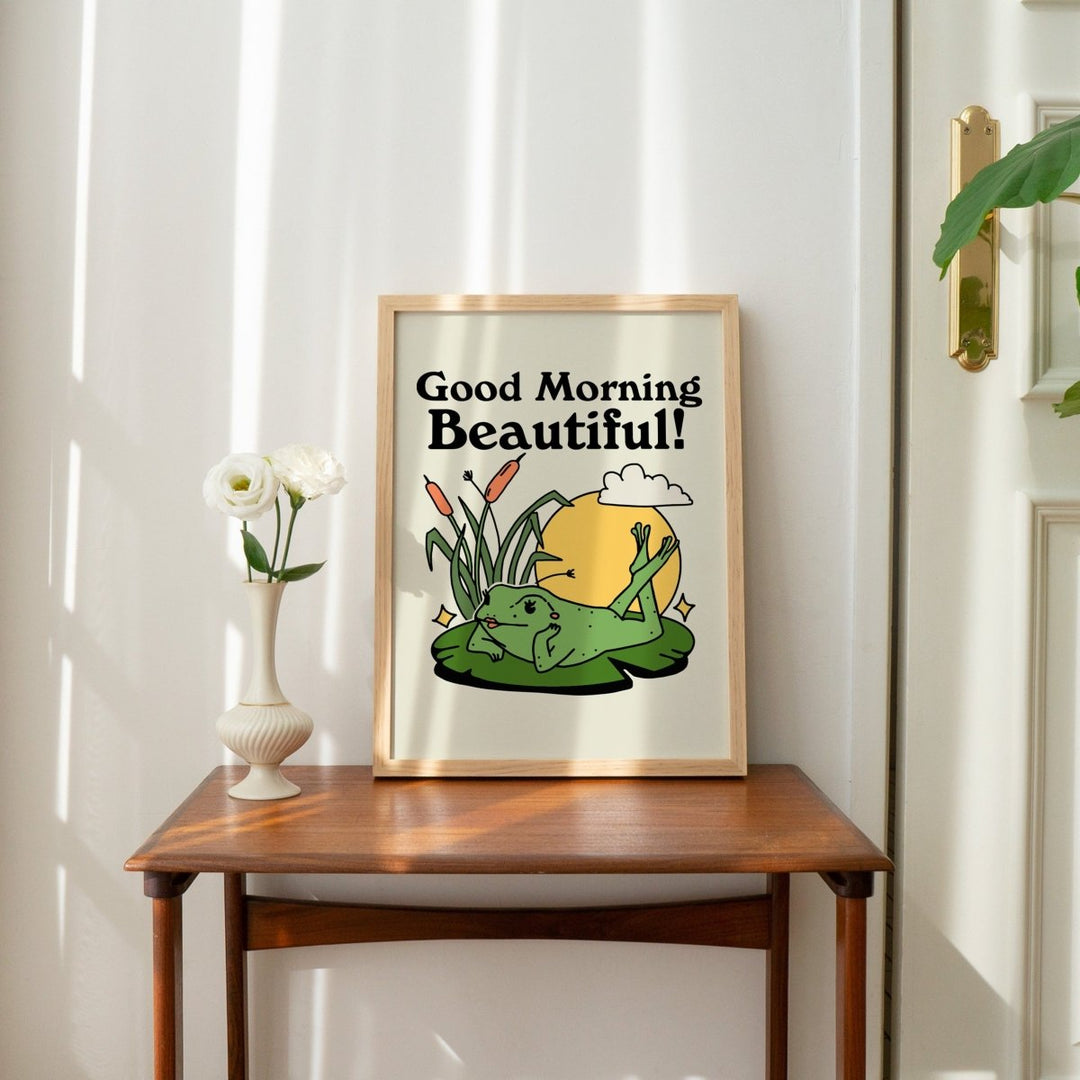 'Good Morning Beautiful' Pinup Frog Print - Art Prints - Kinder Planet Company