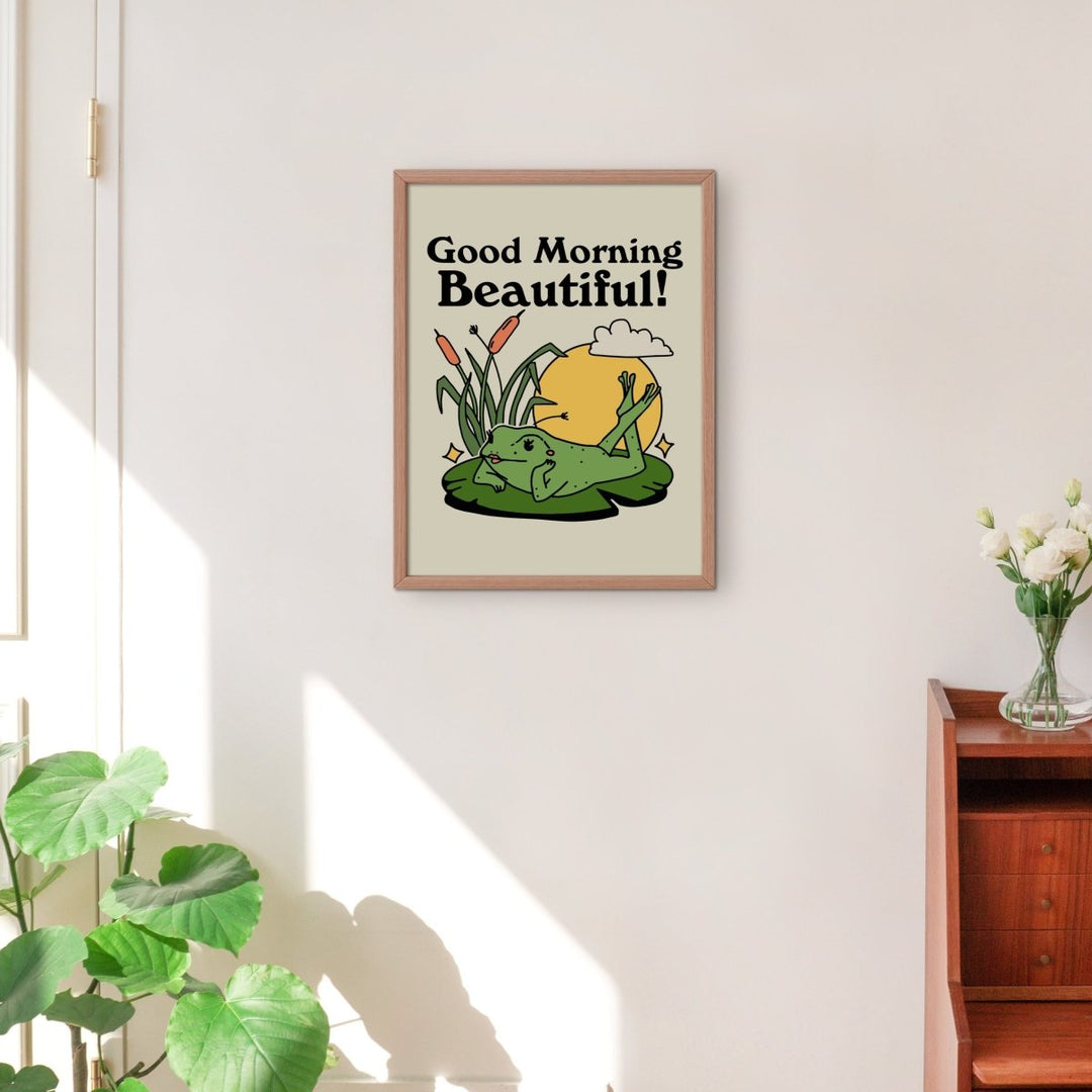 'Good Morning Beautiful' Pinup Frog Print - Art Prints - Kinder Planet Company