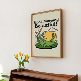 'Good Morning Beautiful' Pinup Frog Print - Art Prints - Kinder Planet Company