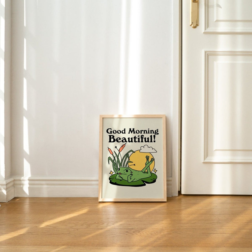'Good Morning Beautiful' Pinup Frog Print - Art Prints - Kinder Planet Company