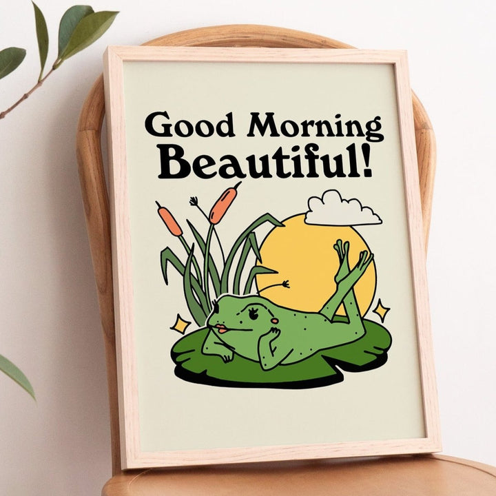 'Good Morning Beautiful' Pinup Frog Print - Art Prints - Kinder Planet Company