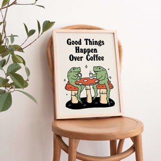 'Good Things Happen Over Coffee' Frog Print - Art Prints - Kinder Planet Company