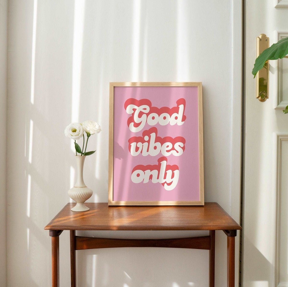 'Good Vibes Only' Retro Pink Typography Print - Art Prints - Kinder Planet Company