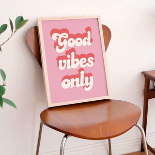 'Good Vibes Only' Retro Pink Typography Print - Art Prints - Kinder Planet Company