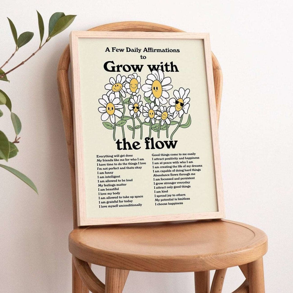 'Grow With The Flow' Retro Affirmations Print - Art Prints - Kinder Planet Company