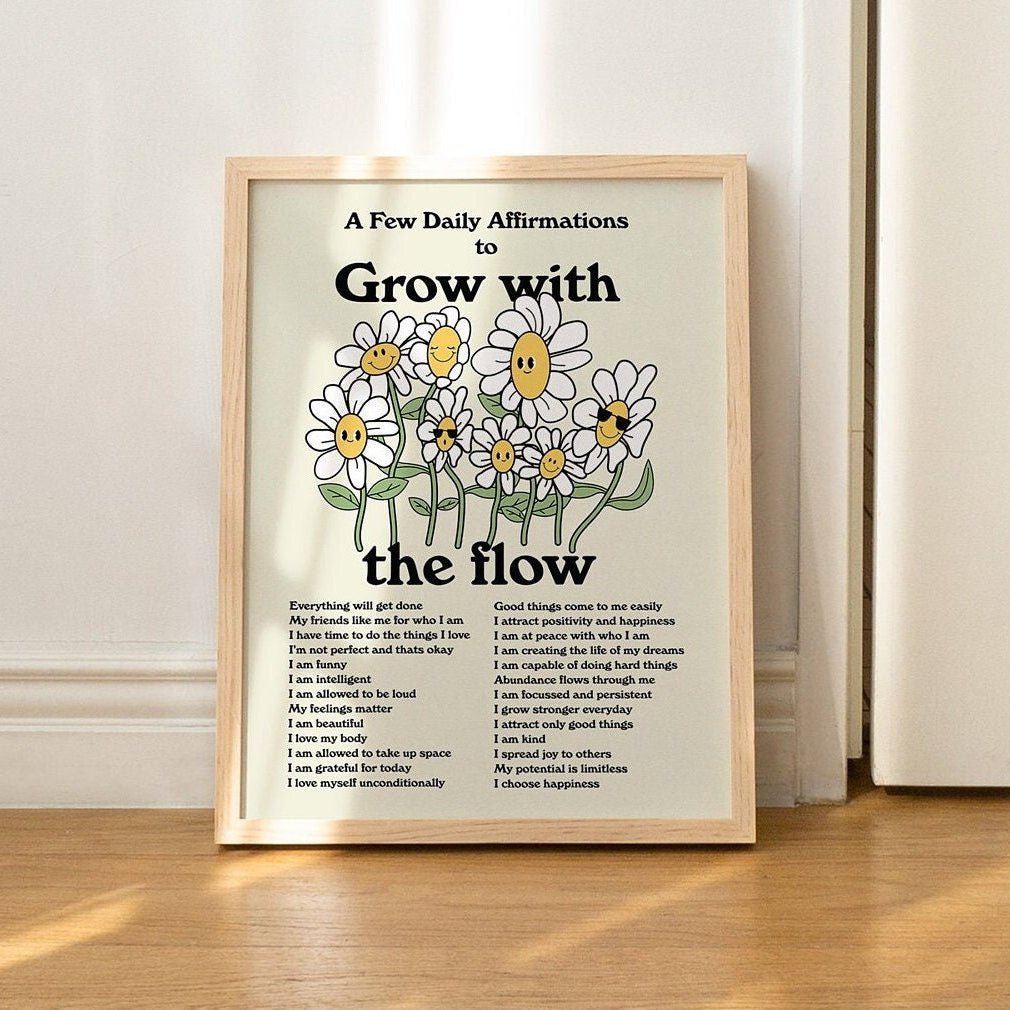 'Grow With The Flow' Retro Affirmations Print - Art Prints - Kinder Planet Company