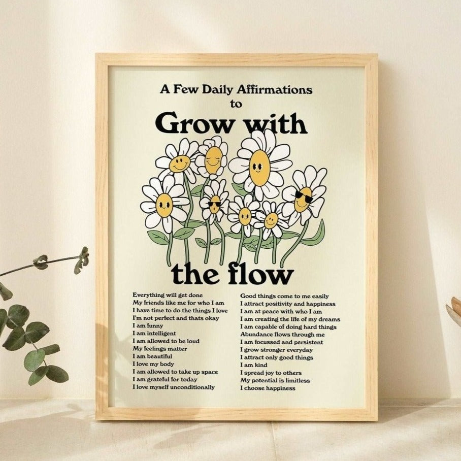 'Grow With The Flow' Retro Affirmations Print - Art Prints - Kinder Planet Company