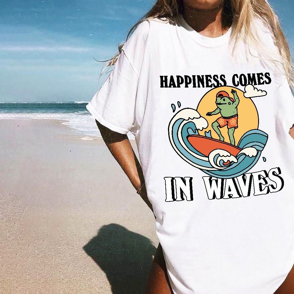 'Happiness Comes In Waves' Frog Surf Tshirt - T-shirts - Kinder Planet Company