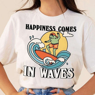 'Happiness Comes In Waves' Frog Surf Tshirt - T-shirts - Kinder Planet Company