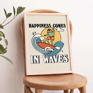 'Happiness Comes In Waves' Surfing Frog Print - Art Prints - Kinder Planet Company