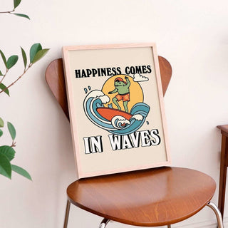 'Happiness Comes In Waves' Surfing Frog Print - Art Prints - Kinder Planet Company