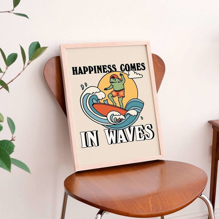 'Happiness Comes In Waves' Surfing Frog Print - Art Prints - Kinder Planet Company