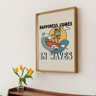 'Happiness Comes In Waves' Surfing Frog Print - Art Prints - Kinder Planet Company