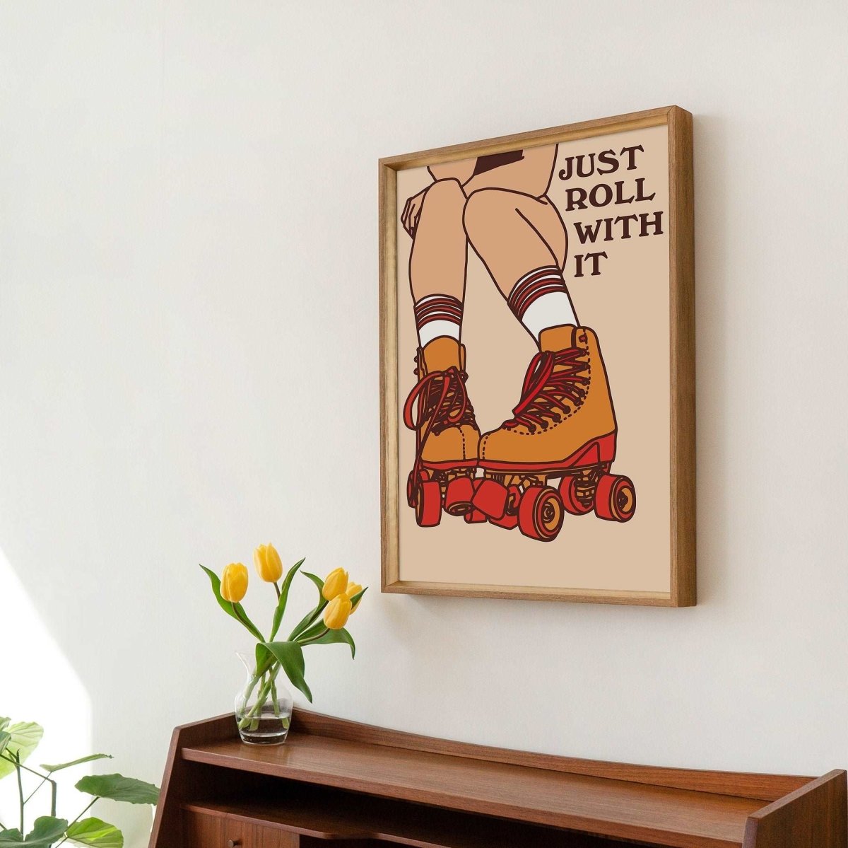 'Just Roll With It' Retro Rollerblades Print - Art Prints - Kinder Planet Company