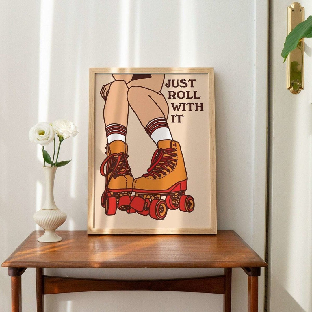 'Just Roll With It' Retro Rollerblades Print - Art Prints - Kinder Planet Company