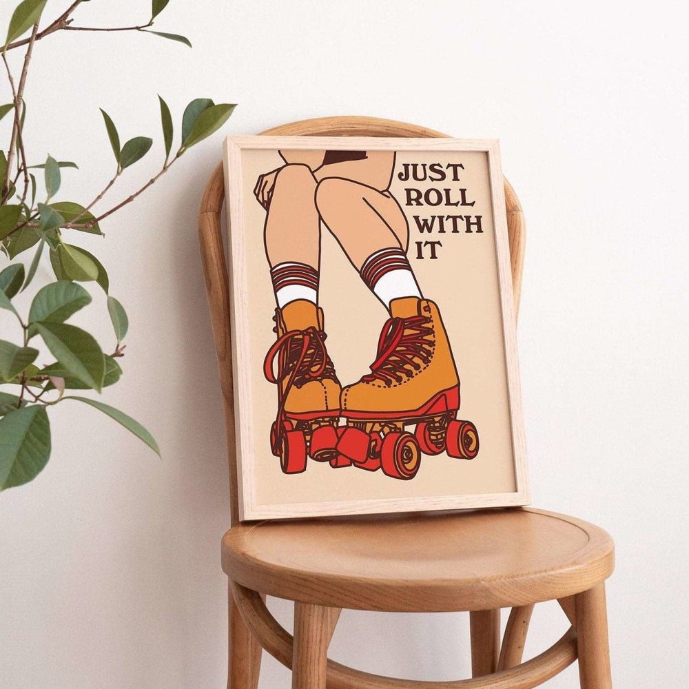 'Just Roll With It' Retro Rollerblades Print - Art Prints - Kinder Planet Company