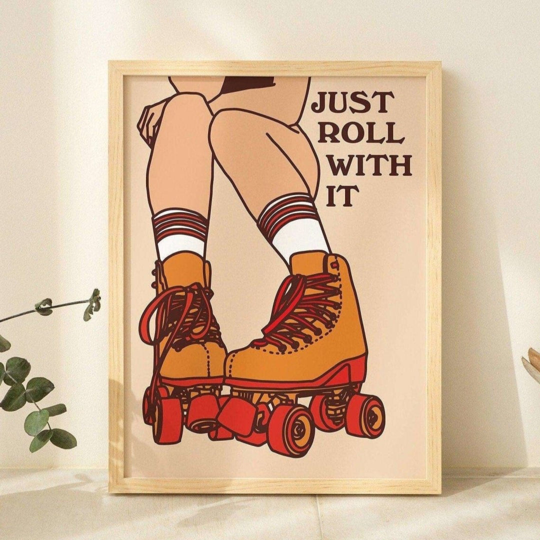 'Just Roll With It' Retro Rollerblades Print - Art Prints - Kinder Planet Company