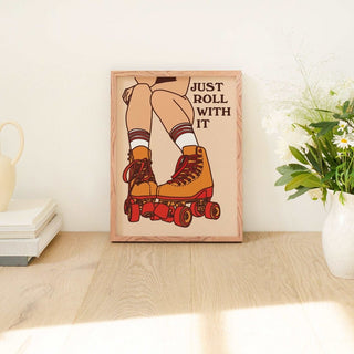 'Just Roll With It' Retro Rollerblades Print - Art Prints - Kinder Planet Company