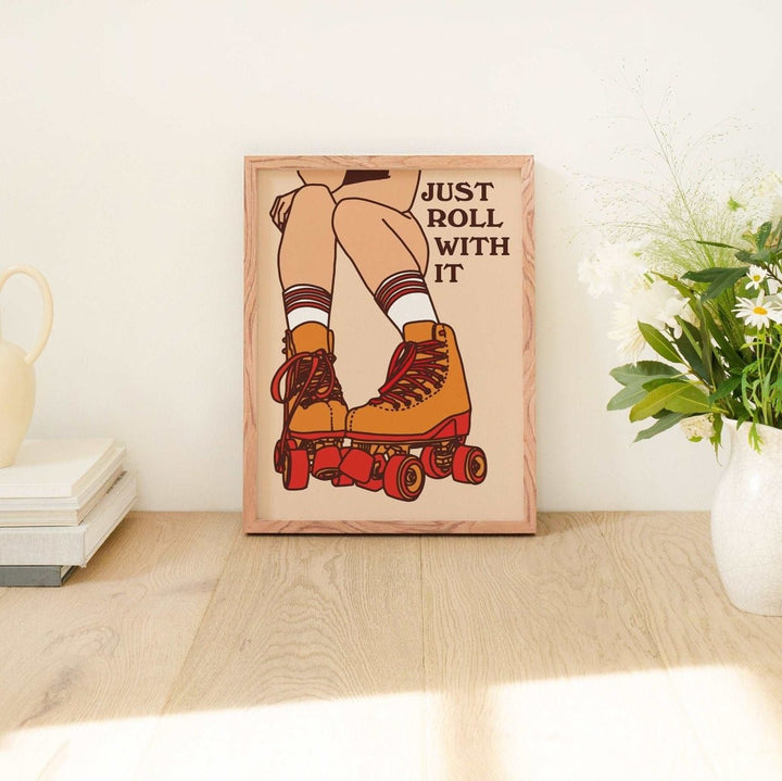 'Just Roll With It' Retro Rollerblades Print - Art Prints - Kinder Planet Company