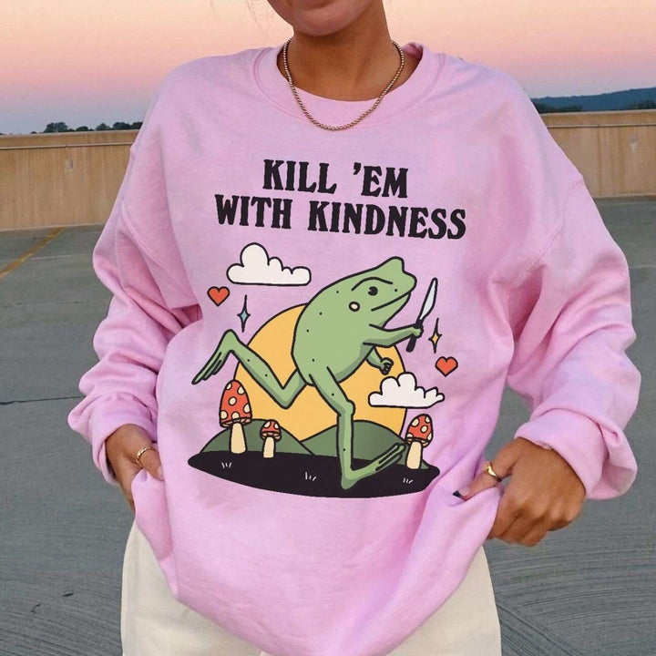 'Kill Em With Kindness' Frog Sweatshirt - Sweatshirts & Hoodies - Kinder Planet Company