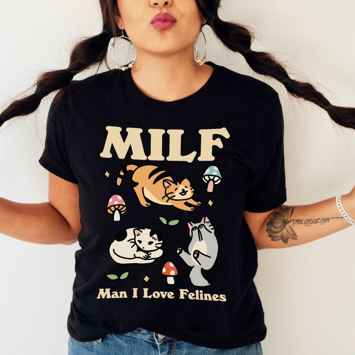 'Milf Man I Love Felines' Dark Colors Tshirt - T-shirts - Kinder Planet Company