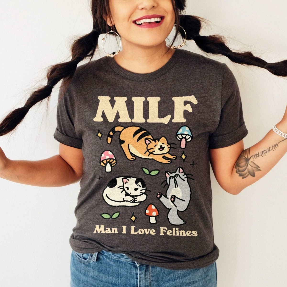 'Milf Man I Love Felines' Dark Colors Tshirt - T-shirts - Kinder Planet Company