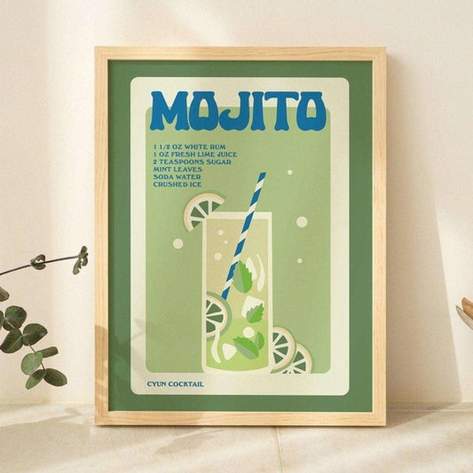 'Mojito' Retro Cocktail Print - Art Prints - Kinder Planet Company