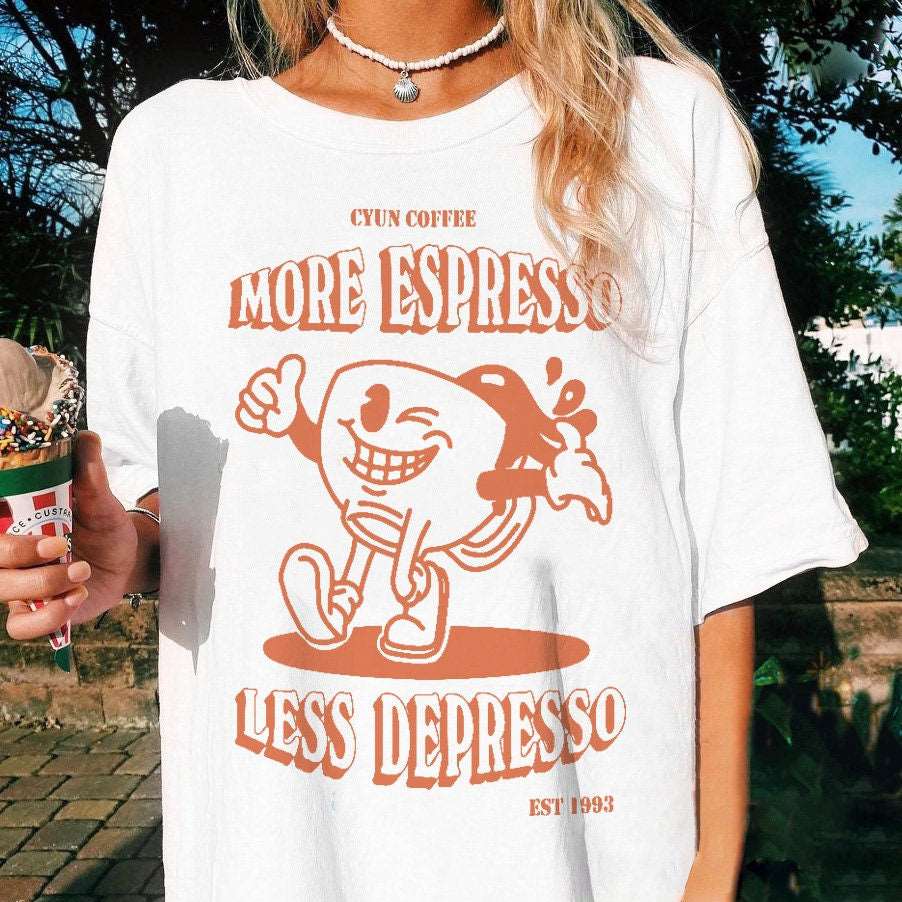 'More Espresso Less Depresso' Tshirt - T-shirts - Kinder Planet Company
