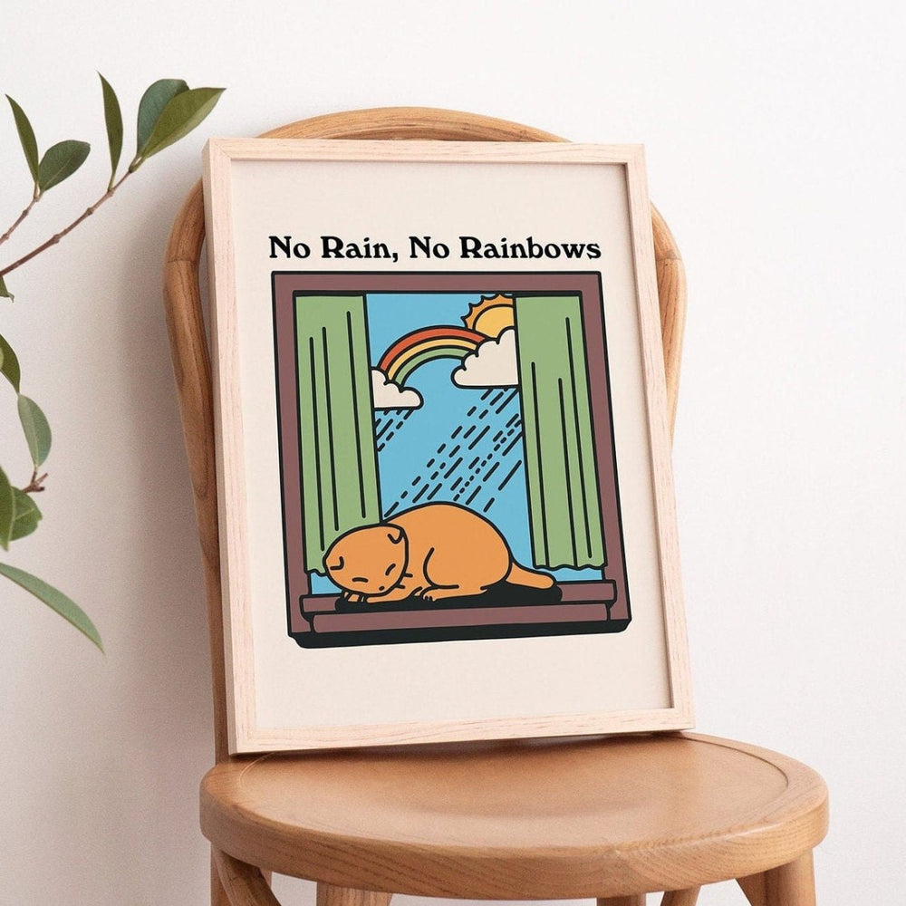 'No Rain No Rainbows' Cat Print - Art Prints - Kinder Planet Company