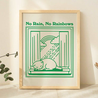 'No Rain No Rainbows' Cat Print - Art Prints - Kinder Planet Company