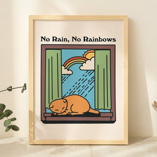 'No Rain No Rainbows' Cat Print - Art Prints - Kinder Planet Company