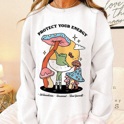 'Protect Your Energy' Cute Frog Sweatshirt - Sweatshirts & Hoodies - Kinder Planet Company