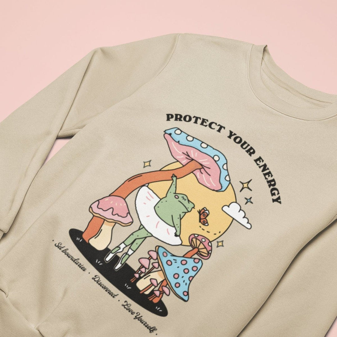 'Protect Your Energy' Cute Frog Sweatshirt - Sweatshirts & Hoodies - Kinder Planet Company