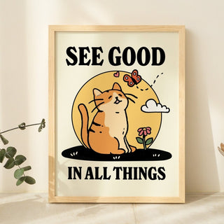 'See Good In All Things' Cat Print - Art Prints - Kinder Planet Company