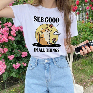 'See Good in All Things' Cute Cat Shirt - T-shirts - Kinder Planet Company