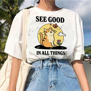 'See Good in All Things' Cute Cat Shirt - T-shirts - Kinder Planet Company