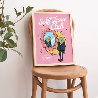 'Self Love Club' Pink Frog Print - Art Prints - Kinder Planet Company