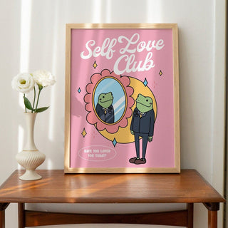 'Self Love Club' Pink Frog Print - Art Prints - Kinder Planet Company