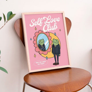 'Self Love Club' Pink Frog Print - Art Prints - Kinder Planet Company